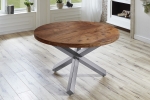  Esszimmertisch rund 130 cm Akazienholz Nussbaum Silber RUNA