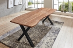  Esstisch Baumkante massiv Akazie natur 220 x 100 X-Gestell schwarz XANTEN
