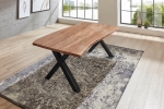  Esstisch Baumkante massiv Akazie natur 160 x 85 X-Gestell schwarz XANTEN