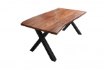  Esstisch Baumkante massiv Akazie nuss 120 x 80 X-Gestell schwarz XANTEN