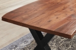  Esstisch Baumkante massiv Akazie nuss 120 x 80 X-Gestell schwarz XANTEN