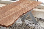 Esstisch Baumkante massiv Akazie natur 220 x 100 X-Gestell silber XANTEN
