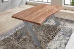  Esstisch Baumkante massiv Akazie natur 120 x 80 X-Gestell silber XANTEN