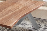  Esstisch Baumkante massiv Akazie natur 120 x 80 X-Gestell silber XANTEN