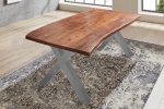  Esstisch Baumkante massiv Akazie nuss 120 x 80 X-Gestell silber XANTEN