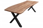  Esstisch Baumkante massiv Akazie natur 220 x 100 X-Gestell schwarz XAVER