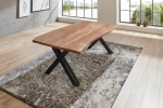  Esstisch Baumkante massiv Akazie natur 200 x 100 X-Gestell schwarz XAVER