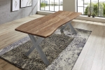 Esstisch Baumkante massiv Akazie natur 240 x 100 X-Gestell silber XAVER