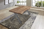 Esstisch Baumkante massiv Akazie natur 180 x 90 X-Gestell silber XAVER
