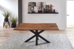  Esstisch Baumkante massiv Akazie nussbaum 140 cm Spider-Gestell schwarz QUINCY