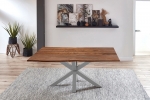  Esstisch Baumkante massiv Akazie nussbaum 120 cm Spider-Gestell silber QUINCY