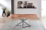  Esstisch Baumkante massiv Akazie natur 180 cm Spider-Gestell silber QUINCY