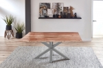 Esstisch Baumkante massiv Akazie natur 160 cm Spider-Gestell silber QUINCY