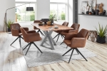  Esstisch Baumkante massiv Akazie natur 160 cm Spider-Gestell silber QUINCY