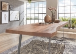 Esstisch Baumkante Akazie natur 180 x 90 schräges U-Gestell silber HALMSTAD