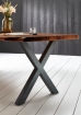  Esstisch Baumkante massiv Akazie nussbaumfarben 180 x 90 schwarz X-Gestell XEREZ