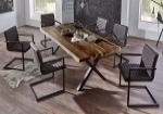  Esstisch Baumkante massiv Akazie nussbaumfarben 180 x 90 schwarz X-Gestell XEREZ