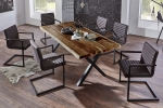  Esstisch Baumkante massiv Akazie nussbaumfarben 280 x 100 schwarz X-Gestell XEREZ