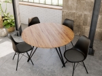Essgruppe 120 cm Akazie naturfarben Metallfuß schwarz mit 4 Stühlen INSA