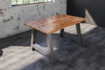 Esstisch Baumkante Massiv Mango naturfarben 140 x 80 silber A-Gestell DORA