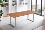 Esstisch Baumkante massiv Akazie nougatfarben 200 x 100 cm silber LAURINA