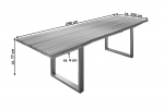  Esstisch Baumkante Massiv Wildbuche 240 x 100 silber U-Gestell ROMAN