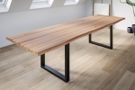 Esstisch Baumkante Massiv Wildbuche 280 x 100 mattschwarz U-Gestell ROMAN