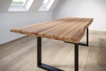 Esstisch Baumkante Massiv Wildbuche 280 x 100 mattschwarz U-Gestell ROMAN