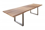 Esstisch Baumkante Massiv Wildbuche 280 x 100 silber U-Gestell ROMAN