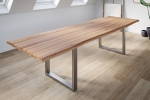 Esstisch Baumkante Massiv Wildbuche 280 x 100 silber U-Gestell ROMAN