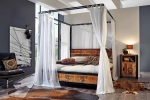 Himmelbett 140x200 cm Mangoholzbett natur inkl. Vorhang Ira