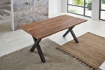 Baumkante Esstisch Indisches Rosenholz teakfarben  160x85 X-Gestell schwarz Lotti