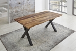 Baumkante Esstisch Indisches Rosenholz shinafarben  180x90 X-Gestell schwarz Lotti