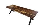 Baumkante Esstisch Sheesham shinafarben  280x100 X-Gestell schwarz Lotti