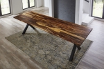 Baumkante Esstisch Sheesham shinafarben  280x100 X-Gestell schwarz Lotti