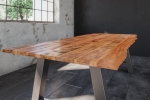 Esstisch Baumkante Massiv Mango naturfarben 260 x 100 silber A-Gestell DORA