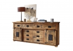 Sideboard Kommode 200 x 90 x 45 Mangoholz massiv mit Holzschiebetür + Schubladen NORIK