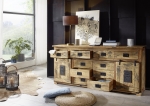 Sideboard Kommode 200 x 90 x 45 Mangoholz massiv mit Holzschiebetür + Schubladen NORIK