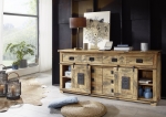Sideboard Kommode 200 x 90 x 45 Mangoholz massiv mit Holzschiebetür + Schubladen NORIK