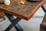 Baumkantentisch Rough Wood Platte 260 cm X-Gestell schwarz Ramon