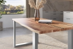Baumkantentisch Akazie mit schwarzen Resin-Adern naturfarben 180 x 90 cm U-Gestell silber POLLY