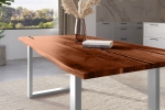 Baumkantentisch Akazie mit schwarzen Resin-Adern nussbaumfarben 200 x 100 cm U-Gestell silber POLLY