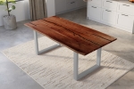 Baumkantentisch Akazie mit schwarzen Resin-Adern nussbaumfarben 200 x 100 cm U-Gestell silber POLLY
