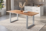 Baumkantentisch Akazie mit schwarzen Resin-Adern naturfarben 220 x 100 cm U-Gestell silber POLLY