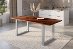 Baumkantentisch Akazie mit schwarzen Resin-Adern nussbaumfarben 240 x 100 cm U-Gestell silber POLLY