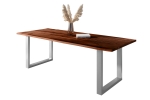 Baumkantentisch Akazie mit schwarzn Resin-Adern nussbaumfarben 280 x 100 cm U-Gestell silber POLLY