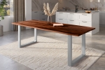 Baumkantentisch Akazie mit schwarzn Resin-Adern nussbaumfarben 280 x 100 cm U-Gestell silber POLLY