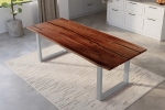 Baumkantentisch Akazie mit schwarzn Resin-Adern nussbaumfarben 280 x 100 cm U-Gestell silber POLLY