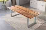 Baumkantentisch Akazie mit schwarzen Resin-Adern naturfarben 300 x 100 cm U-Gestell silber POLLY