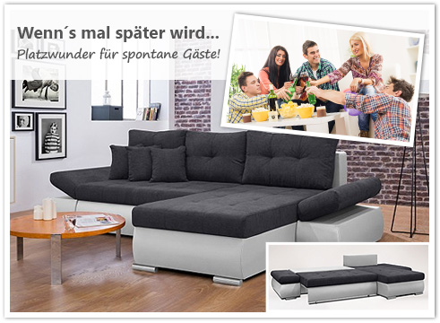 SAM® Ecksofa grau/weiß ZARA Stoff Sofa 